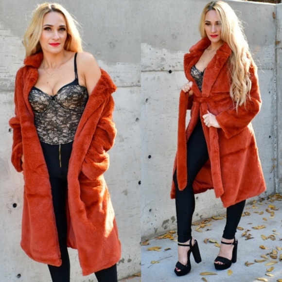 GIA Burnt Orange Faux Fur Coat - Picture 1 of 5